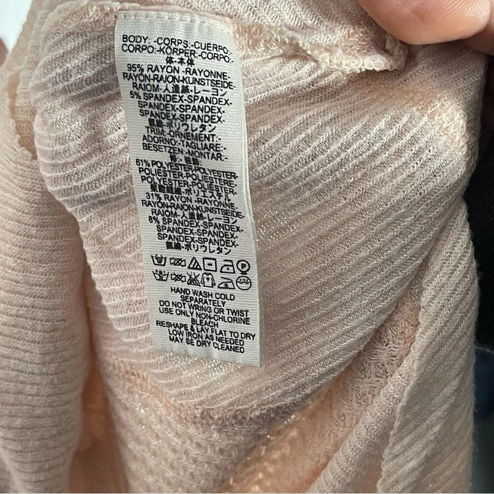 Free People Pale Pink Layered Waffle Long Sleeve Tee